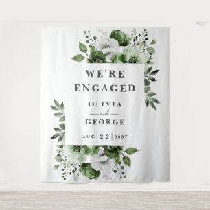 Olive Green Floral Engagement Party Backdrop Tapestry