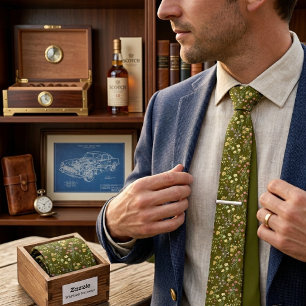 Olive Green Floral Grace Elegance Tie