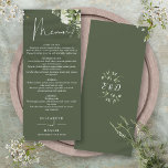 Olive Green Floral Monogram Wedding Dinner Menu<br><div class="desc">This elegant olive green floral botanical greenery leaves wedding menu can be personalised with your information in chic typography with your monogram initials on the reverse. Designed by Thisisnotme©</div>