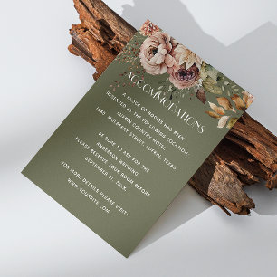 Olive green floral wedding accommodations + QR Enclosure Card