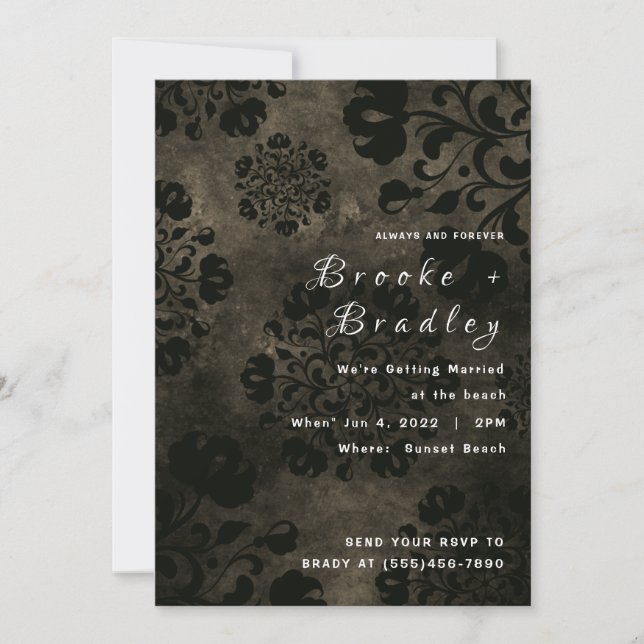 Olive Green Floral Wedding Invitation (Front)
