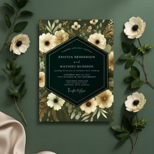 Olive Green Floral Whimsical Wedding Invitation (Creator Uploaded)