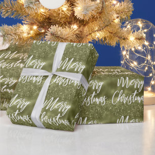 Olive Green Foil Glitter Merry Christmas Script Wrapping Paper