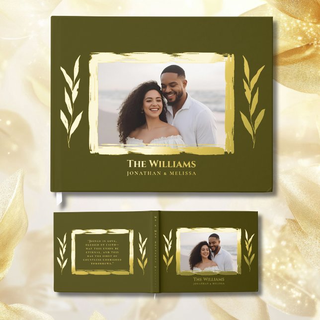 Olive Green Foil Wedding Guestbooks Photo Beach  (Creator Uploaded)