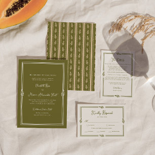 Olive Green Formal Wedding Invitation Card
