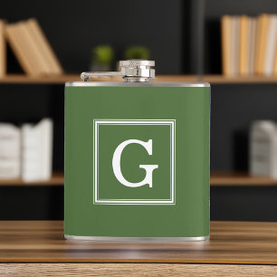 Olive Green Framed Monogram Hip Flask