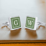 Olive Green Framed Monogram Silver Finish Cufflinks<br><div class="desc">Modern and trendy monogram initial.</div>