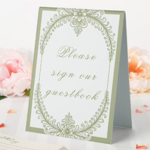 Olive Green French Flourish Frame Wedding