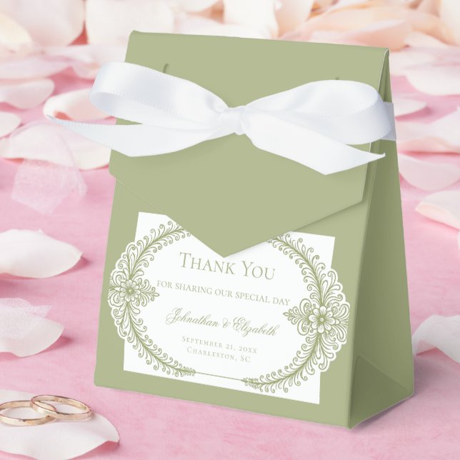 Olive Green French Flourish Frame Wedding Favour Box (Wedding)