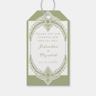 Olive Green French Flourish Frame Wedding Favour Gift Tags