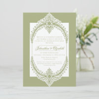 Olive Green French Flourish Frame Wedding