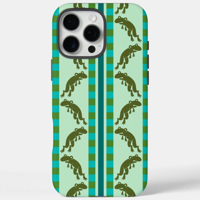Olive Green Frog Pattern with Chequerboard Stripes Case-Mate iPhone Case (Back)