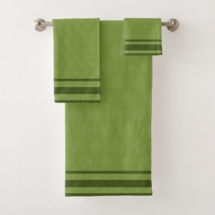 Olive Green Geometric Pattern Bath Towel Set