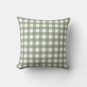 Olive Green Gingham Check Throw Pillow