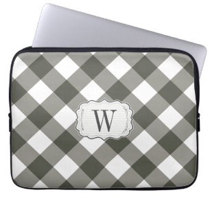 Olive Green Gingham Monogram Farmhouse style Laptop Sleeve