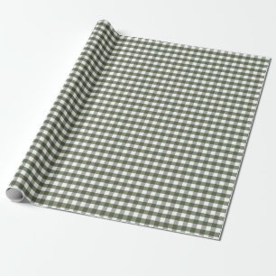 Olive Green Gingham Patterned Wrapping Paper