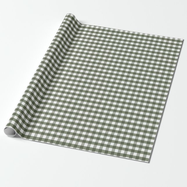 Olive Green Gingham Patterned     Wrapping Paper (Unrolled)
