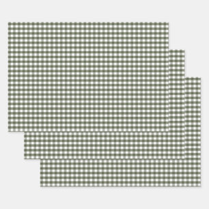 Olive Green Gingham Patterned Wrapping Paper Sheet