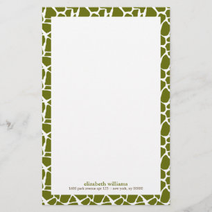 Olive Green Giraffe Pattern Stationery