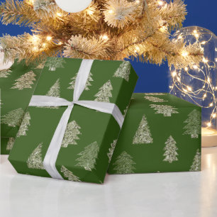 Olive Green Glitter Christmas Trees Wrapping Paper