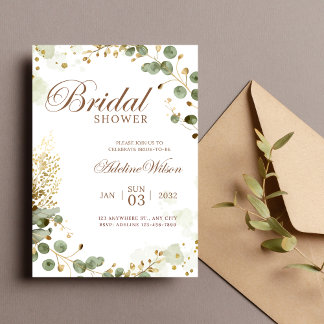 Olive Green & Gold Botanical Bridal Shower Invitat Invitation