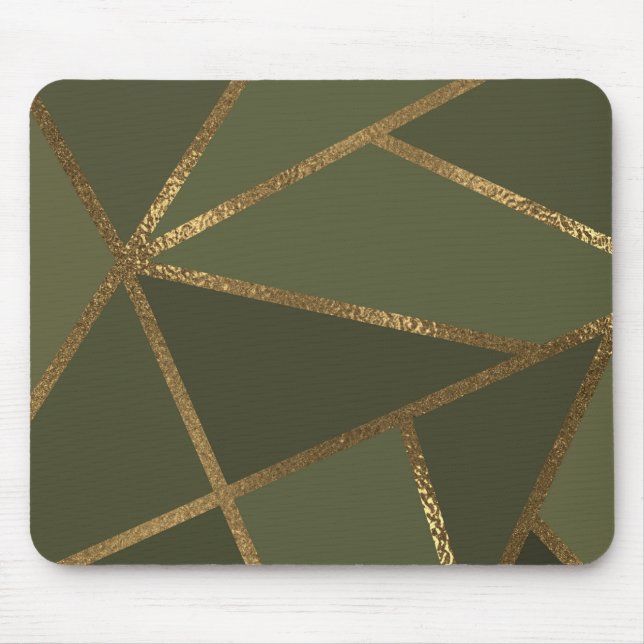 Olive Green Gold Bronze Geometric Glam Chic Office Mouse Pad (Front)