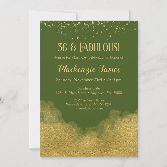 Olive Green Gold Confetti Birthday Invitation (Front)