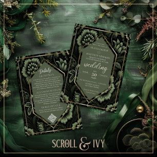 Olive Green & Gold Floral Details & Wedding  Invitation
