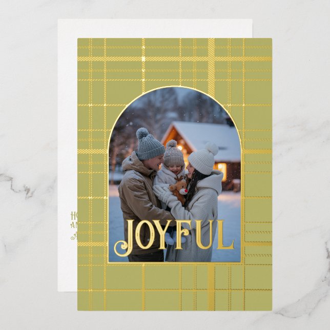 Olive Green & Gold Gingham Christmas Holiday Photo (Front/Back)