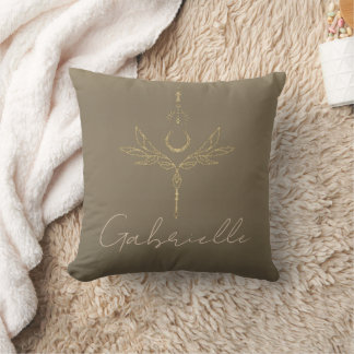 Olive Green & Gold Glitter Celestial Name Cushion