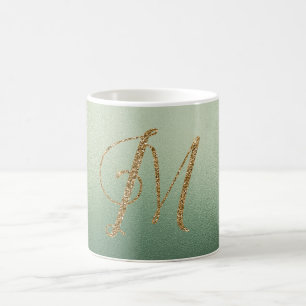 Olive Green Gold Glitter Letter M Coffee Mug