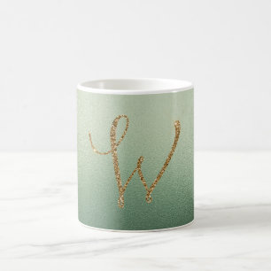 Olive Green Gold Glitter Letter W Coffee Mug