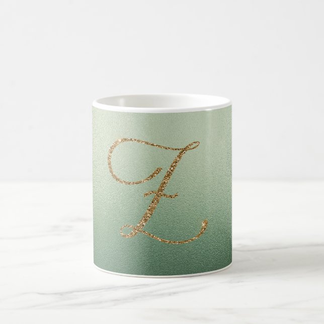 Olive Green Gold Glitter Letter Z Coffee Mug (Center)