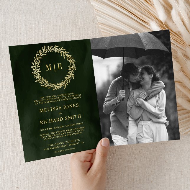 Olive Green Gold Leaf Branch QR Code Wedding Invitation (Creator Uploaded)