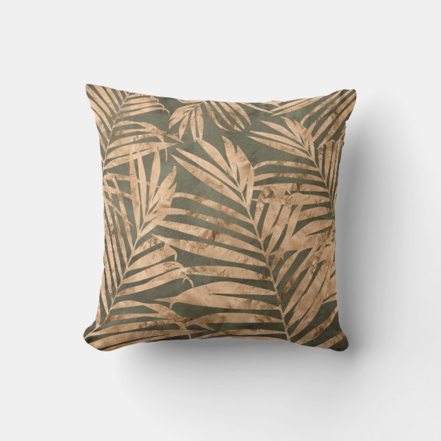 Olive Green/Gold Leaf /Zebra Reversible Pillow (Front)
