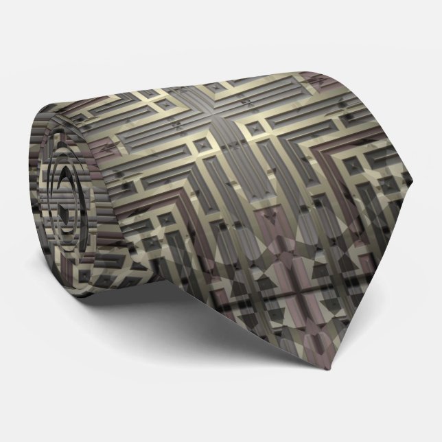 Olive Green Gold Metalic Pattern Tie (Rolled)