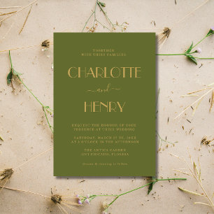 Olive Green Gold Modern Minimalist Simple Wedding Invitation