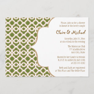 Olive Green Gold Moroccan Couples Wedding Shower Invitation