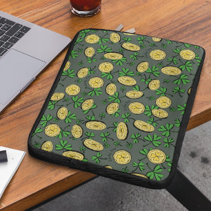 Olive Green & Gold St Patrick's Lucky You Shamrock Laptop Sleeve