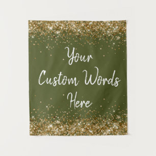 Olive Green Gold White Birthday Party Photo Booth Tapestry