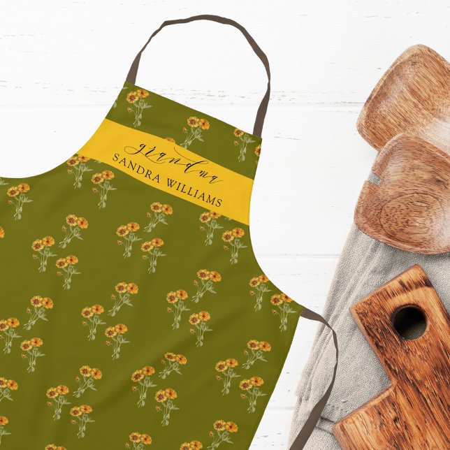 Olive Green Grandma stylish floral pattern apron (Creator Uploaded)