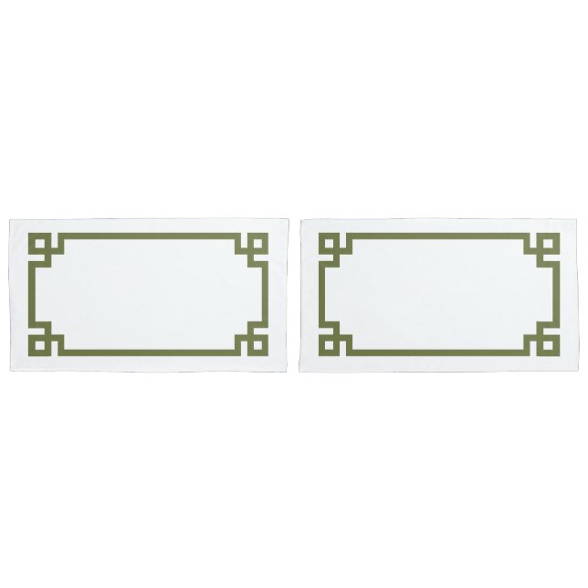 Olive Green Greek Key Border King Size Pillowcase (Front-Set)