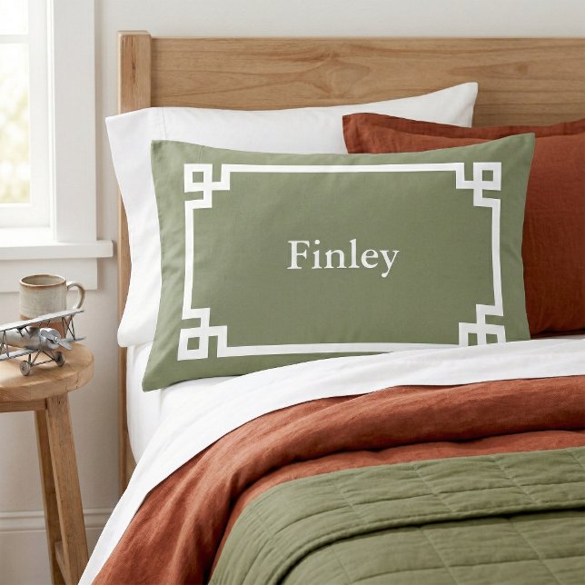 Olive Green Greek Key Monogram Standard Pillowcase (Creator Uploaded)