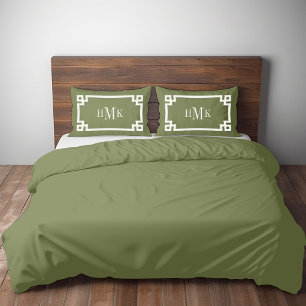 Olive Green Greek Key Monogram Standard Pillowcase
