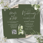 Olive Green Greenery Floral QR Code Wedding Invitation<br><div class="desc">This elegant olive green botanical greenery leaves wedding invitation can be personalized with your information in chic typography with your wedding website details and your QR code on the reverse. Designed by Thisisnotme©</div>