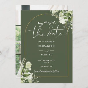 Olive Green Greenery Gold Arch Photo Wedding Save The Date