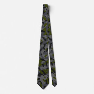 Olive Green, Grey, and Black Camouflage Pattern Tie
