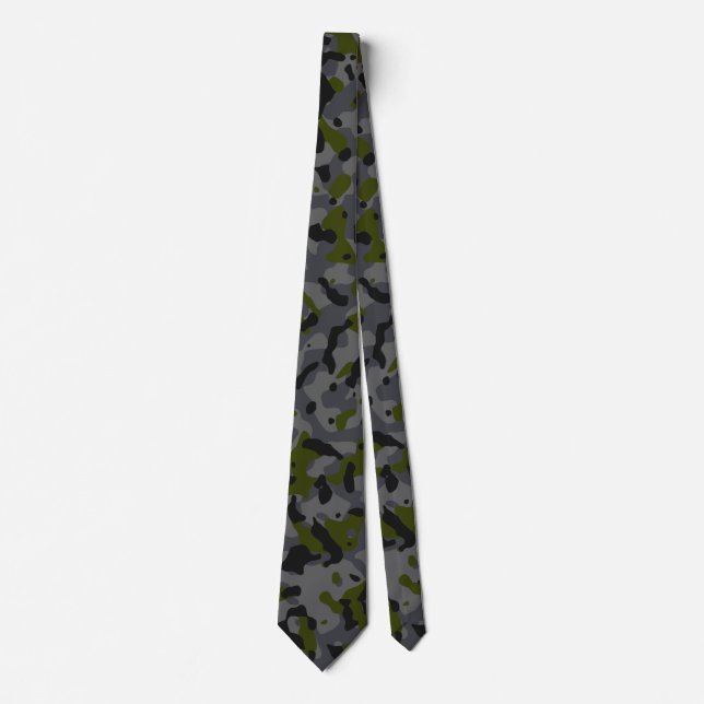 Olive Green, Grey, and Black Camouflage Pattern Tie (Front)