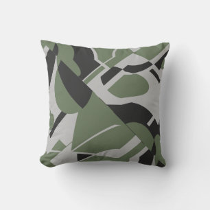 Olive Green Grey Black Bold Diagonal Design Cushion