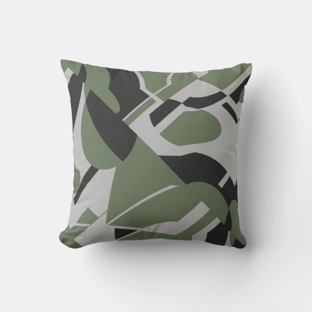 Olive Green Grey Black Bold Diagonal Design Cushion (Front)